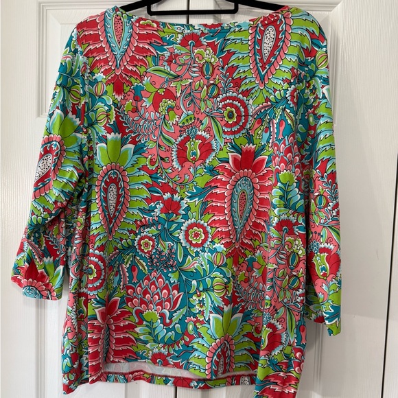 Talbots 2X Colorful Paisley Floral Knit Top 3/4 Sleeve Stretch - Picture 3 of 6